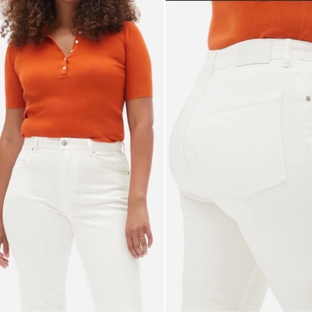 Everlane The Curvy Cheeky Off White Organic Cotton High Rise Crop Jeans size 28